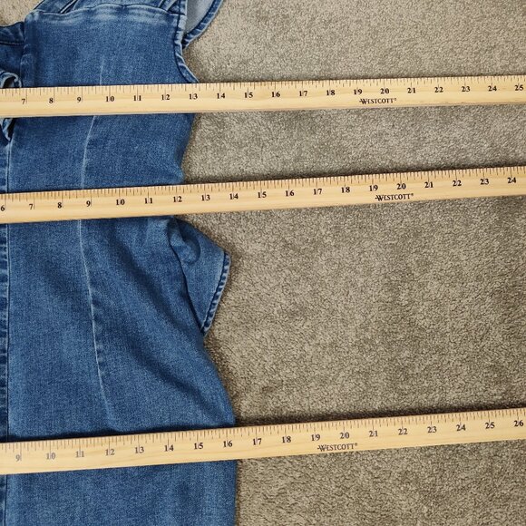 Bebe Women's Dress Size 4 Denim Blue Asymmetrical Mini Bodycon Ruffled Summer - Picture 7 of 8